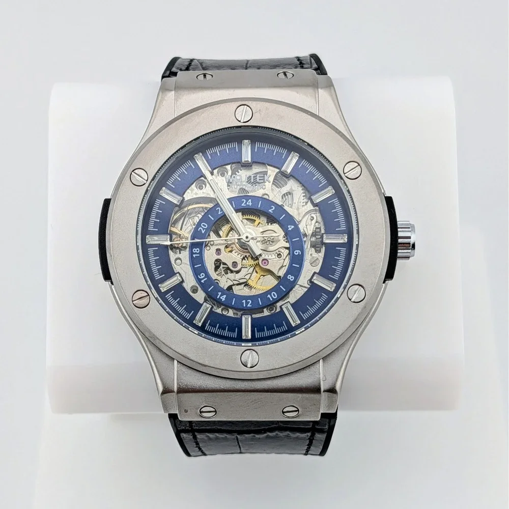 Wojtek Automatic Skeleton Blue Dial Men's Watch 24 Hour Display NWOT 45mm